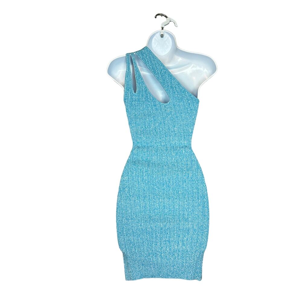 NBD Blue One Shoulder Mini Dress SMALL Knit Bodycon Cut Out Revolve $188 NEW - Picture 6 of 8